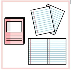 three notebooks with lined paper next to each other on top of a white background