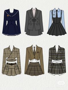 four different types of jackets and skirts