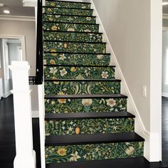 the stairs are decorated with flowers and leaves