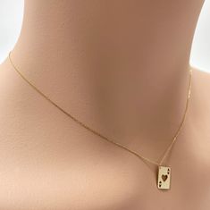 Real 14k Solid Gold Minimal Ace of Hearts Necklace Dainty - Etsy Minimalist Yellow Gold Heart Charm Necklace, Gold-tone Delicate Heart Chain Necklace, Elegant Gold-tone Necklace With Heart Charm, Ace Necklace, Ace Gold Necklace, Ace Of Hearts Necklace, Yellow Gold Heart-shaped Necklace With Box Chain, Ace Of Hearts, Heart Of Gold