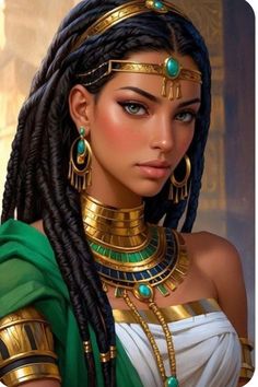 an egyptian woman with braids and gold jewelry