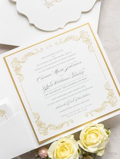 wedding stationery with yellow roses and white envelope