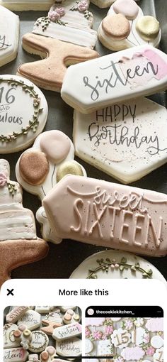 some cookies that are on top of each other and decorated with different types of icing