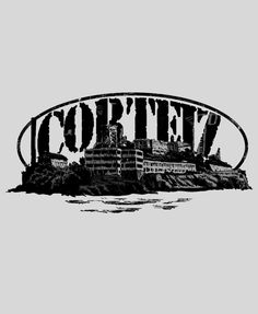 a black and white drawing of a city with the word corfet on it