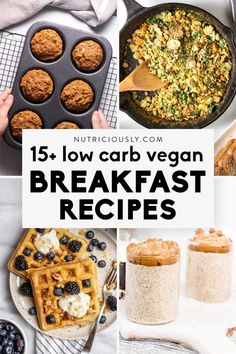 collage of low carb vegan breakfast recipes