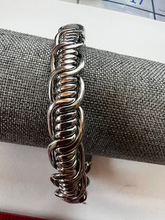 Stainless steel, filler wire bracelet Chainmail Patterns, Wire Bracelet, Steel Bracelet, Stainless Steel Bracelet, Bead Work, Cuff Bracelets, Jewelry Bracelets, Hand Made, Cuff