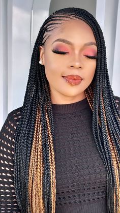 Braids For Black Women With Color, New Hairstyle For Women, Half Cornrows Half Box Braids, Cornrow Ideas, Cornrows With Box Braids, Lemonade Braids Hairstyles, Cornrows Braids For Black Women, Κούρεμα Bob