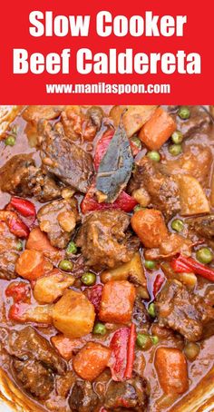 slow cooker beef and vegetable stew with text overlay