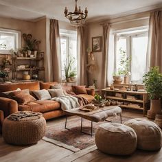 a living room filled with furniture and lots of windows