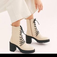 Dyalan Lace Up Boots Sold Out At Free People This Is Run Small So Size Up Brand New No Box Sold As Is Final.Sale Accept Offers New But No Tag White Lace Up Boots, Boots Cream, Leather Platform Boots, Boot Collection, Lace Up Gladiator Sandals, Tall Brown Boots, Gladiator Heels, Zipper Heels, Free People Shoes