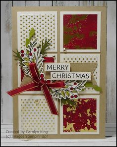 a christmas card with red and green accents