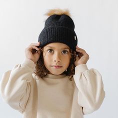 Milo Kids Pom Beanie - Midnight - GIGI PIP Kids Winter Hat, Midnight Color, Kids Winter Hats, Kids Beanies, Halo Style, Wearing A Hat, Find Color, Pom Beanie, Felt Hat