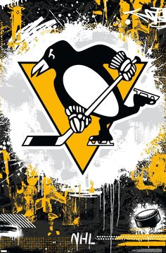 the pittsburgh penguins logo is painted on a grungy background