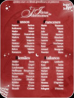 a red and white poster with the names of different countries in spanish, english and french