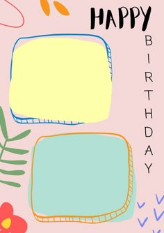 a happy birthday card with an image of flowers and a speech bubble on it's side