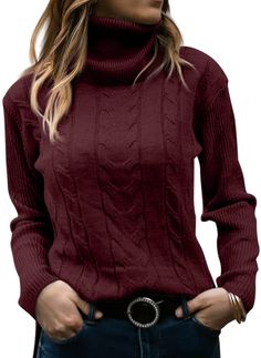 PRICES MAY VARY. Material: The womens turtleneck sweater is made of skin-friendly knited material (Lightweight, soft, comfortable and warm) Size Guide: S=US 4-6, M=US 8-10, L=US 12-14, XL=US 16. Casual and lovely, this top features Turtleneck , long sleeves with ribbed knit. The slim-fit style and stretchy fabric that perfect to show your body shape! Suitable for Spring, Fall, Party, Date, Vacation, Daily Wearing, Work, At Home, Shopping. Wear it with skinnies and booties for a put-together look Cable Knit Turtleneck Sweater, Womens Turtleneck, Look Casual, Sleeve Sweater, Street Fashion, Turtleneck Sweater, Long Sleeve Sweater, Cable Knit, Fashion Casual