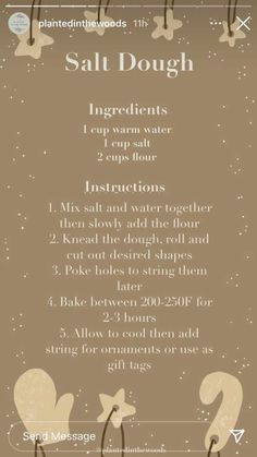 a menu for salt dough ingredients and instructions