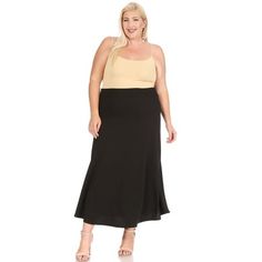 Product Description: Plus size, Solid, high waisted, A-line, midi skirt with elastic waist. Suitable for stay at home, office, party, homecoming, dancing, wedding, evening and other occasions anytime you want to feel your best! Approx Length: 39 in from waist to hem. Waist: 31 in Model is wearing a size XL Size Chart(Inches) / MSK01607 1XL => Length: 39 / Waist: 30-32 2XL => Length: 39.5 / Waist: 32-34 3XL => Length: 40 / Waist: 34-36 Color: Black.  Gender: female.  Age Group: adult. Missy Dresses, Moa Collection, Graphic Tee Dress, Work Wear Women, Black Midi Skirt, Sweaters And Leggings, Plus Dresses, Skirt Leggings, Dress Accessories