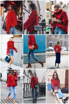 Wat is de modekleur van 2017?  - One Hand in my Pocket Red Orange Sweater Outfit, Red Shirt Casual Outfit, Red Shirt Winter Outfit, Red Pullover Outfit For Women, Red Sweater And Jeans Outfit, How To Style Red Sweater, Red Sweatshirt Outfit Winter, Sweater Rojo Outfit, Outfits With Red Shirts