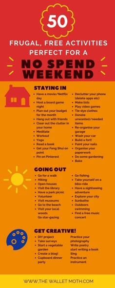 the 50 frugal free activities perfect for a no - spend weekend info sheet