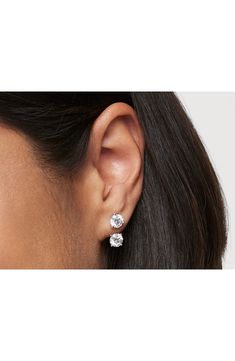 Stunning ear jackets handcrafted from 14-karat gold and highlighted by round lab-created diamonds bring brilliant flair to your jewelry collection. You can mix and match them with different studs to truly upgrade your earring style. 1/2" drop; 1/4" width   Total lab-created-diamond weight: 2ct.   Color: G   Clarity: VS+   14k gold/lab-created diamond   Imported    >Diamond Guide Jacket Earrings Diamond, Earring Jackets For Diamond Studs, Earring Jackets, Diamond Guide, Ear Jacket, Lab Created Diamonds, Diamond Studs, Mix And Match, Jewellery And Watches