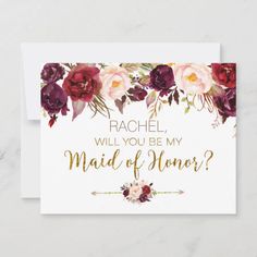 Floral Autumn Will You Be My Maid of Honor Card Flower Girl Card, Bridal Shower Printables, Matron Of Honor, Bridesmaid Proposal Cards