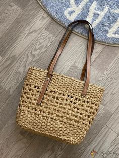 BirdinBag - Chic Straw Tote: Minimalist Style Casual Open Weave Shoulder Bag For Everyday Use, Shopping Tote Bags, Straw Tote, Jute Bags, Word Wrap, Shopping Tote Bag, Shoulder Tote Bag, Cute Bags, Shoulder Tote