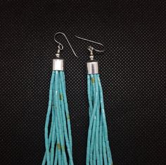 Silver Handmade Kingman Turquoise Dangle Earring Length- 8 3/4 Sterling Silver Made in USA Turquoise Long Drop Earrings With Ear Wire, Southwestern Blue Drop Earrings, Southwestern Style Blue Drop Earrings, Southwestern Turquoise Jewelry With Ear Wire, Southwestern Blue Earrings With Ear Wire, Southwestern Style Blue Jewelry With Dangling Beads, Turquoise Beaded Long Drop Earrings, Southwestern Turquoise Earrings With Dangling Beads, Southwestern Blue Jewelry With Ear Wire