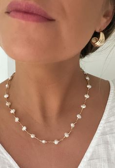 D E T A I L S - 18K Gold Filled - Freshwater Pearls Synthetic  - 16" length with a 2" extender  - Lobster Clasp  M A T E R I A L S At Dylan Rae, we are committed to handcrafting jewelry that is perfect for everyday wear. Our high-quality gold filled designs contain 100+ times more real gold than gold plated components. The thick outer layer of gold makes it highly durable and safe for people with allergies or sensitive skin. C A R E Care for Your Gold Filled Jewelry: Wear It, Love It, Care for I Dainty Single Strand Beaded Necklaces For Wedding, Dainty Single Strand Beaded Necklace For Wedding, Rose Gold Round Beads Necklace For Wedding, Delicate Single Strand 14k Gold Filled Necklace, Delicate 14k Gold Filled Single Strand Necklace, Delicate Single Strand Rose Gold Necklace, Dainty Gold Beaded Necklaces For Wedding, Minimalist Gold Beaded Necklace For Wedding, Pearl Necklace Freshwater