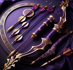 the purple and gold bow has four arrows