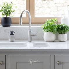 the kitchen sink is clean and ready to be used as a planter for plants