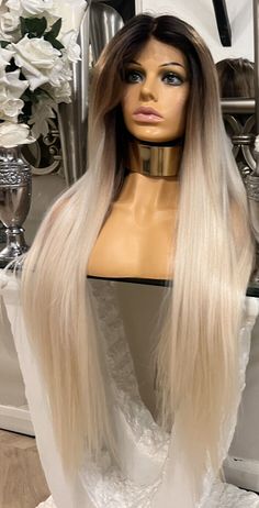 Steal all the attention in this beautiful unit. Dark root stretch and a beautiful blonde finish Brown and blonde stunning natural tone with front lace area Grab all the attention with this wig. Beautiful wig, very soft and lightweight. FREE - WIG CAP FREE - CELEBRITY HAIR UK STORAGE PACKAGE FREE - SHIPPING Our wigs have been carefully made/selected or customised in the style of A-Listers around the world. Luxury Heat Resistant Fibres Lace Front wig Lightweight Adjustable straps Combs Glueless wi Platinum Blonde Lace Front Wig, Wearing Wigs, Root Stretch, Brown And Blonde, Free Wig, How To Wear A Wig, Blonde Lace Front Wigs, Glueless Wig, Celebrity Hair