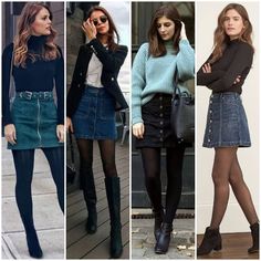 92af93f73faf3cefc129b6bc55a748a9desc44636499ri Jeans Skirt Outfit Winter, Denim Skirt Outfit Fall, Jean Skirt Outfits, Denim Skirt Outfits, Winter Skirt Outfit, Mode Inspo, Casual Winter Outfits, Autumn Outfit, Fall Fashion Outfits