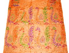 About this item * Beautiful Multi Colored Hand Embroidered Pure Silk Sari * Pallu & Border Features Floral & Paisley Design Embellished With Saffron/Maroon/Cream Thread Work, Gold/Cream Sequins, Orange Glass Beads Work. * There Are Floral Motifs With Similar Work In Center Part Of Sari. What Is Special About This Saree? Shimmering Sequins Work With Awesome Pattern On Multi Color Base Fabric Is Really Enhancing The Beauty Of The Saree. This Unique Vintage Saree Can Be Used For Various Cra Multicolor Peacock Design Dupatta For Wedding, Semi-stitched Dupatta With Peacock Design For Wedding, Multicolor Peacock Design Wedding Dupatta, Wedding Dupatta With Peacock Design, Semi-stitched, Wedding Saree With Peacock Design In Multicolor, Peacock Embroidery, Gota Patti Saree, Vintage Saree, Wedding Sari