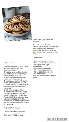 the recipe for chocolate chip cheesecakes is shown