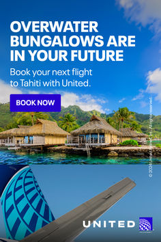 an airplane flying over water with the caption'book your next flight to latin with united '