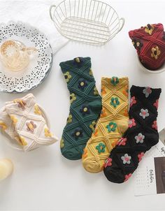 2 PCS Spring Flower Soft Cotton Socks for Women — Obiono Boho Socks, Texture Socks, Flower Socks, Floral Socks, Trendy Socks, Cartoon Flowers, 3d Embroidery, Flower Soft, Embroidery Floral