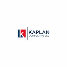 the logo for kaplan consulting, inc is shown in blue and red on a white background