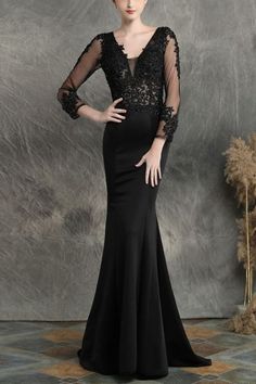 Shop this Black Beaded Long Sleeve Fishtail Evening Maxi Dress from our Evening Dresses collection. Pradize.com | Online Boutique Fashion Store Trumpet Prom Dress, Formal Wedding Guests, Prom Dresses Elegant, Dresses Formal Elegant, Fishtail Dress, Long Sleeve Evening Dresses, Evening Dresses For Weddings, Prom Dresses Online, Dresses Elegant