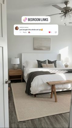 Visit the pin link to shop my entire bedroom! 😍 Neutral Bedroom Aesthetic, Amazon Bedding, White Bed Frame