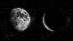 the moon and earth are shown in black and white