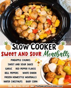 the flyer for slow cooker meatballs with pineapple and sour kraut