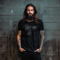 INSTANT DOWNLOAD - no physical item will be delivered Man's Black T shirt mockup digital file. A mockup featuring a trendy young man with a hipster vibe, confidently wearing a black T-shirt that showcases his unique style. On our store you can find unique, trendy and price friendly mockups of men and women's T shirts and interior design products. Just add your designs and start selling like a pro! Once your payment is cleared, you will receive an email with the download link. You can also access your purchase via your Etsy profile. Download the files, and start working on your images.  The high-resolution JPG file of t-shirt mockup will be blank and without any watermarks. Use any image editing software and add your design on top of the base image. Now you can upload it to your online stor Dark Urban Aesthetic, Male Black Shirt, Black Shirt Mockup, Tattoo Man, Mens Black Shirt, Beard Model, Urban Aesthetic, Base Image, Man Black