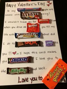 valentine's day card with candy bars on it