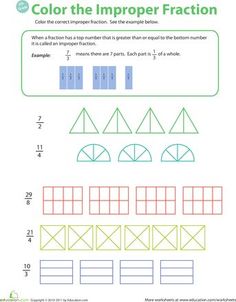 color the imppoer fraction worksheet for students to practice addition skills with numbers