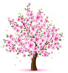 a tree with pink flowers in the shape of a heart on a white background illustration