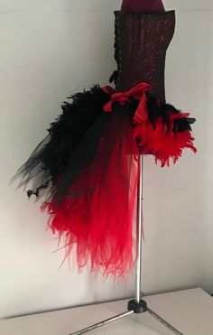 Black and Red Feather Bustle and Feather trimmed Black Corset  inspired by Plumette. Kevin From Up, Feather Bustle, Gray Tutu, Clown Outfit, Aladdin Costume, Clown Clothes, White Tulle Skirt, Feather Skirt, Textiles Projects