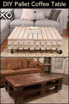 diy pallet coffee table made out of old pallets and used as an end table