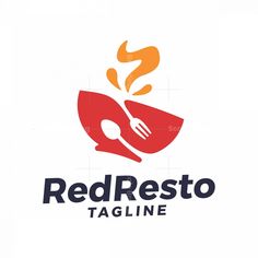 the logo for redresto tagline is shown with a fork and spoon in it