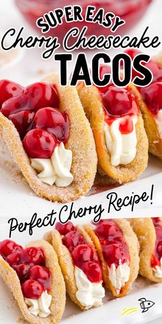 there are two pictures of cherry cheesecake tacos